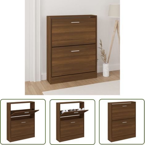 The Living Store Armoire à chaussures Chêne marron 59x17x81 cm Bois d'ingénierie - Meuble Rangement Chaussures - Armoire Chaussure - Rangement Entrée - Rangement Intérieur - Commode Chaussures (1/5)