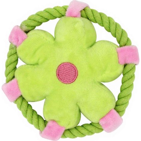 sonore Flower Flying Disc – Peluche avec Rope Circle – pour grands petits chiens Fetch – Vert (1/5)