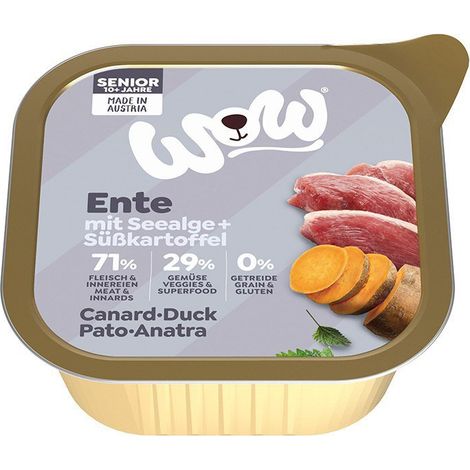 WOW Aliment humide pour chien Barquette 150 g - WOW Senior Ente - canard aux algues et patates douces 150 g