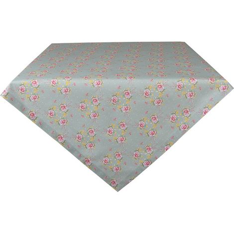 Nappe Carrée en Coton Vert à Motif Fleurs Roses Cheerful Birdie 150 x 150 cm - PANGIVO
