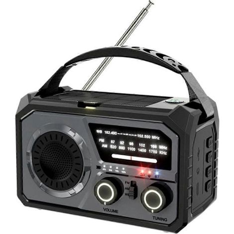 16000mAh Notfallradio mit Solar- und Handkurbelbetrieb, AM/FM/SOS, Bluetooth 5.3, USB-C-Ladeanschluss, Grau (1/5)