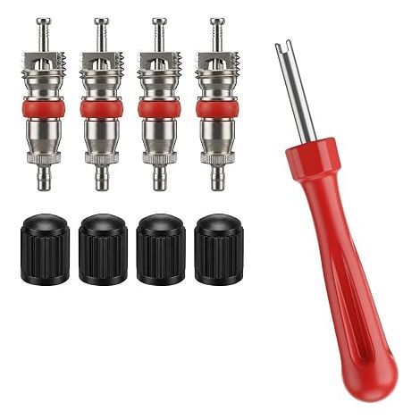 Kit Outil Valve Pneu Extracteur Obus Valve avec Inserts et Bouchons de Valve PSI pour Voiture, Moto, Vélo, E Bike, Garage, Réparation (1/5)
