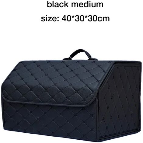 (Black Line-M) Sacoche de rangement multi-outils grande capacité pour voiture, boîte de rangement pliable en cuir, idéale pour les outils de coffre et les outils de sécurité. (1/5)