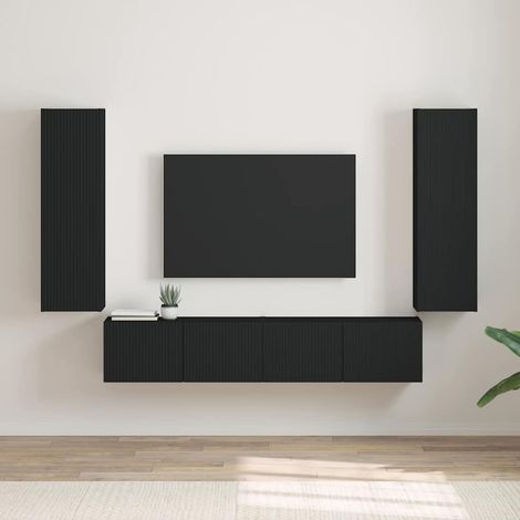 Meuble TV mural 2 pcs-Banc TV-Meuble Télé Noir 30 x 31 x 100 cm Bois d'ingénierie (1/5)