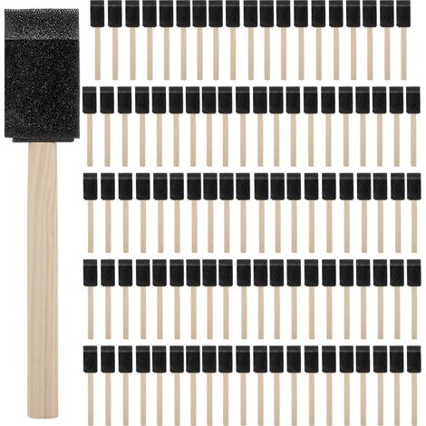 Lot de 100 pinceaux de Peinture en Mousse de 2,5 cm, Pinceau éponge avec poignée en Bois, Noir Mousse éponge Manche en Bois pour Peinture, travaux manuels, projets artistiques (1/5)