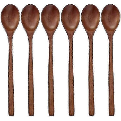 Cuillères en bois, lot de 6 cuillères à soupe en bois pour manger, mélanger et remuer AHL (1/4)