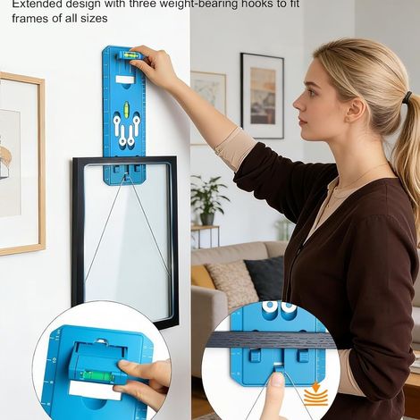 Kit accrochage tableaux mural, règle de positionnement avec niveau à bulle, 87 accessoires inclus (1/5)