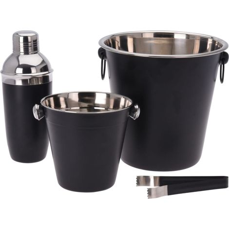 Juego de bar con coctelera, acero, negro, 4 piezas. (1/5)