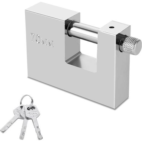 Lucchetti - Lucchetti da esterno resistenti con 3 chiavi, anelli spessi 70 mm, protezione antiurto per garage, container, recinzioni e magazzini, colore acciaio inossidabile (1/2)