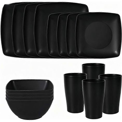 16 pièce carré Steak assiette Salad bol Tableware lot carré assiette bol tasse et (1/5)