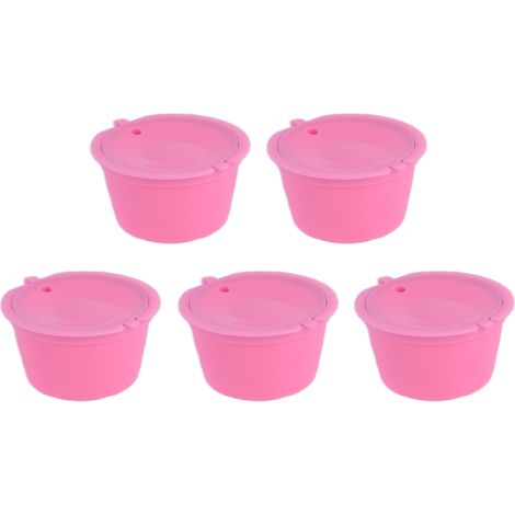 Lot de 5 capsules de café de 50 ml avec filtre à café réutilisable et cuillère pour machine à café DOLCE GUSTO (rose) (1/5)