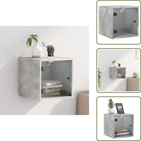 Comodino da camera da letto - vidaXL Comodino con Anta in Vetro Grigio Cemento 35x37x35 cm - Comodino con piano stabile