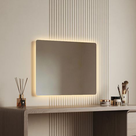 EMKE LED Badspiegel 45x60cm Anti Fog Kaltweiß Warmweiß Horizontal Vertikal montierbar Quadratisch Mechanischer Schalter