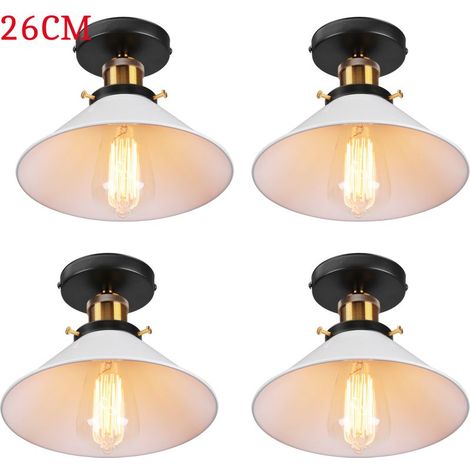 Plafonnier Vintage Rétro Lampe de Plafond Industrielle Fer Abat-jour 26cm Blanc 4PCS (1/5)