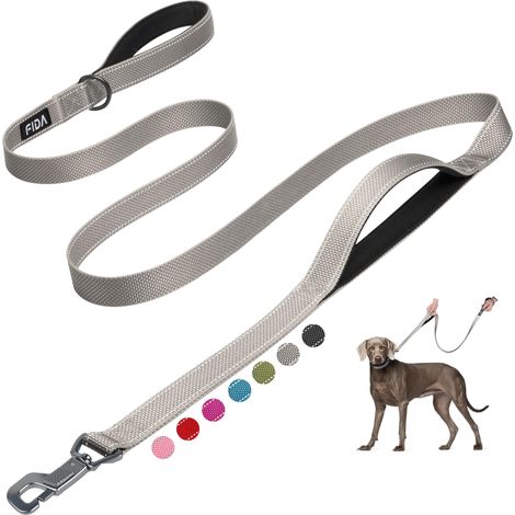 Laisse rembourrée pour chien avec 2 poignées, 1,8 m de long, laisse pour chien en nylon pour un contrôle de la sécurité et une promenade nocturne facile, laisse double poignée robuste pour chiens (1/5)