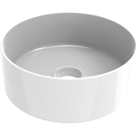 ERCOS Lavabo D'appoggio Rotondo In Ceramica, Lavabo Bagno Colore Bianco Lucido , Senza Troppopieno, Dimensioni Diametro 410 mm (1/2)