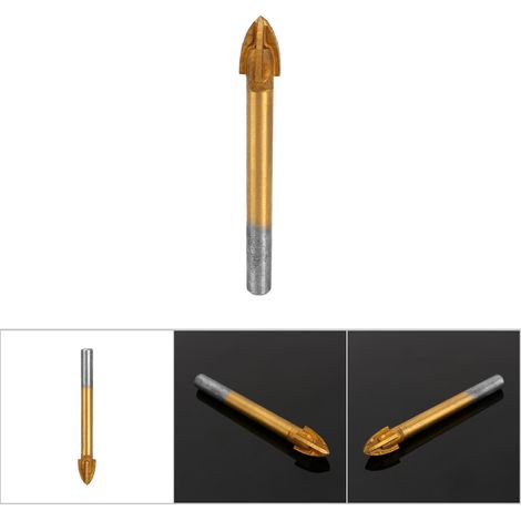 Jeu de 4 forets en carbure de tungstène de 10 mm pour verre, revêtement titane, outil à tête cruciforme (1/5)