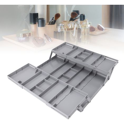 Organisateur de bureau extensible à double rangée avec tiroirs multi-niveaux et design pliable pour bijoux et cosmétiques (1/5)