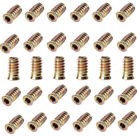 Écrous filetés pour meubles en acier au carbone galvanisé, 30 pièces, M6 x 20 mm, à six pans creux, pour meubles en bois (1/5)