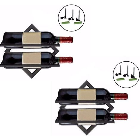 2er-Set Wand-Weinregale aus Metall, 26,7 x 26,7 cm (10,5 x 10,5 Zoll), Ausstellungsregal für Zuhause, Küche oder Bar – Schwarz (1/5)