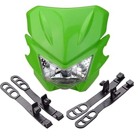 Modifizierter „Ghost Face“-Frontscheinwerfer für Kawasaki KLX Offroad-Motorräder, grüne „Ghost Face“-Scheinwerferabdeckung, H4-Lampenfassung, LED-Spezialscheinwerfer, wasserdicht und stoßfest (1/4)