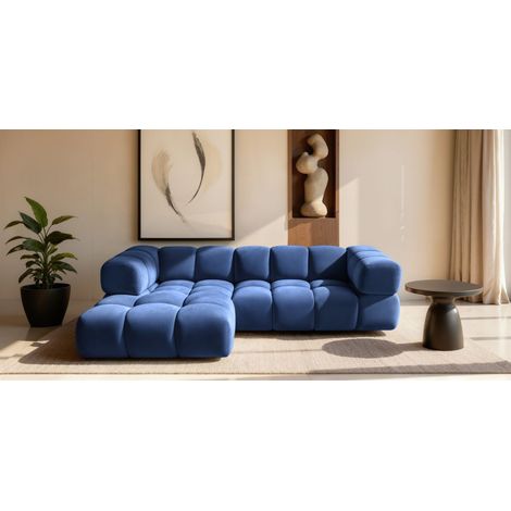 Ecksofa Designersofa BLANCHE in Stoff Bluvel Blau Ottomane Links