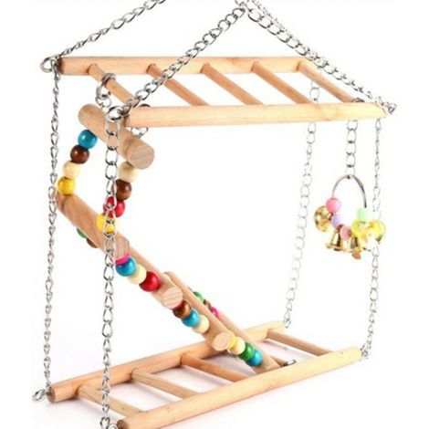 Aire de jeux en bois pour perroquet, échelle d'escalade, balançoire pour animaux de compagnie, jouets à mâcher pour cage à perruches (1/4)