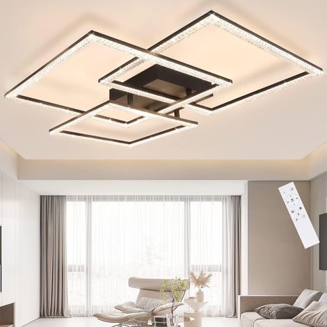 ZMH LED plafonnier salon plafonnier: lampe de salon noir 75CM dimmable lampe de chambre à coucher en cristal moderne design lampe d'intérieur avec télécommande pour chambre