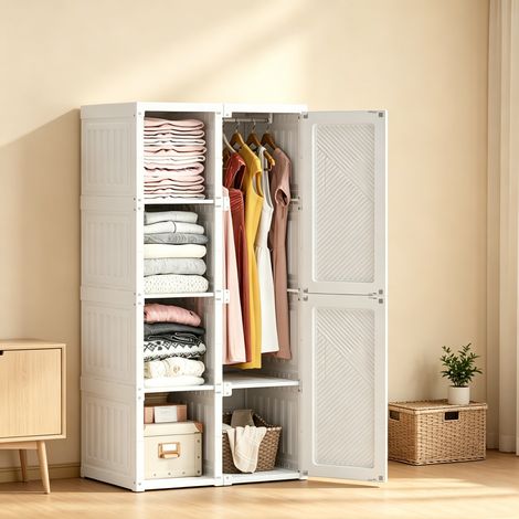 Armoire portable pliable, 6 portes, 4 séparateurs, 1 tringle à vêtements, Capacité 5,6 kg, Corps en matériau PP, Rangement chambre, 69x50x136 cm (1/5)