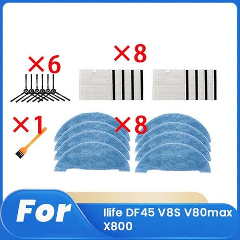 23-teiliges Set für den iLife DF45 V8S V80max X800 Saugroboter: Ersatzfilter, Seitenbürste und Reinigungstuch (1/5)