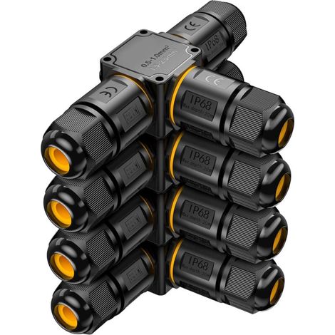 4 connecteurs de câble étanches IP68 – boîte de jonction à 3 voies, connecteur étanche à 3 fils – raccordement extérieur pour jardin – dérivation de câble 6–11 mm² – boîte électrique extérieure étanch (1/4)