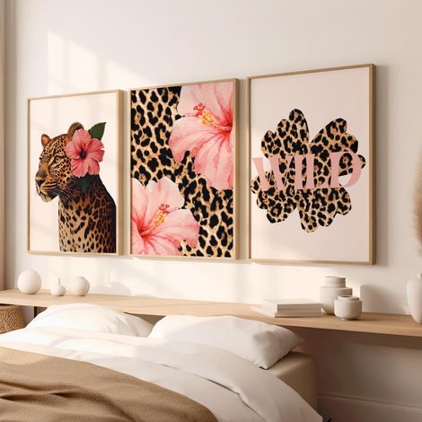 3 Tableau Leopard Chambre Affiche Decoration Murale Moderne Fleur Rose Citation Poster Mural Art Deco Impression sur Toile Chambre Salon Adulte Ado Fille Cadeau (1/5)