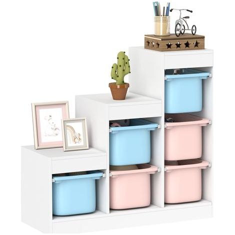 Meuble de Rangement pour Jouets 3 Niveaux 3-8 Ans Bleu Clair Rose