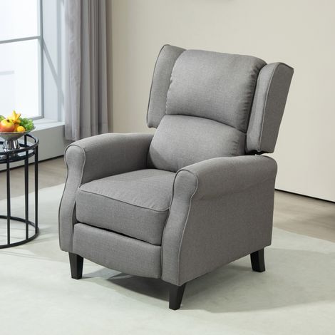 Sillón Relax Reclinable Manual Tapizado en Lino Sintético con Reposapiés Retráctil Carga 150 kg Gris (1/5)