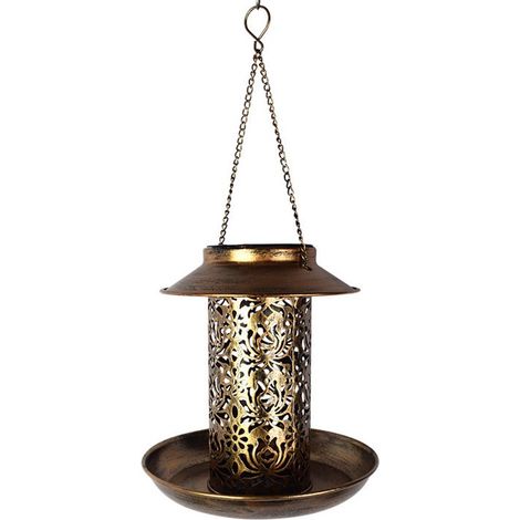 Mangeoire à oiseaux avec éclairage solaire - Éclairage de jardin solaire - Lampe d'extérieur - Lampe de jardin solaire - Fer forgé - Bronze (1/5)