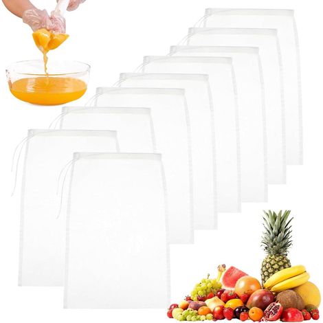 Sachets à lait végétal (lot de 9) – Sachets passoire réutilisables pour jus de fruits et lait végétal, passoire en nylon avec cordon de serrage – Filtre à mailles fines – Idéal pour le café – 20 x 30 (1/5)