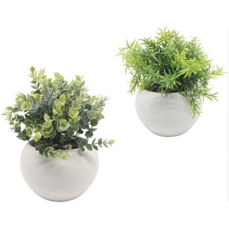 TRADE SHOP - Vasetto In Ceramica Bianco Con Piantina Artificiale Assortita 18cm Decorazione Casa 164315 - (1/4)