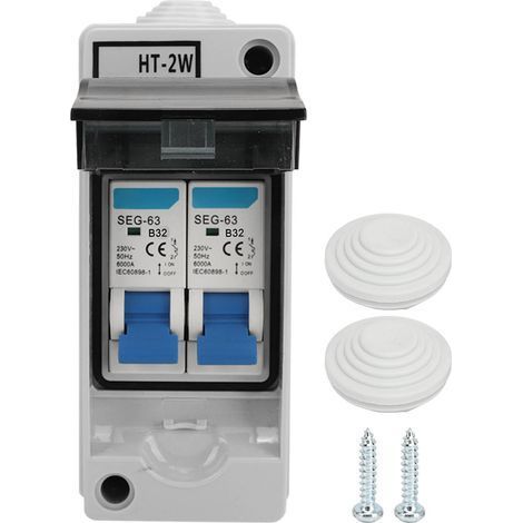 Mini-Schutzschalter für den Außenbereich, wasserdicht, 230 V, 32 A, Miniatur-Verteilerkasten, 2-Wege-Leitungsschutzschalter Typ B, blauer Griff (1/5)