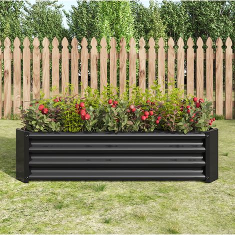 Bac de jardin surélevé 120x61x30 cm noir en métal galvanisé avec fond ouvert et structure résistante (1/5)