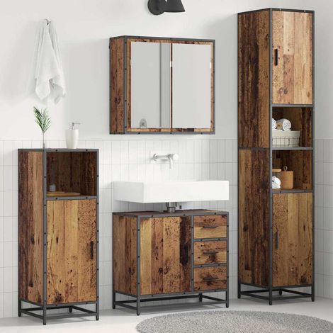 Badezimmermöbel-Set mit Schubladen 3 pcs Altholz Holzwerkstoff
