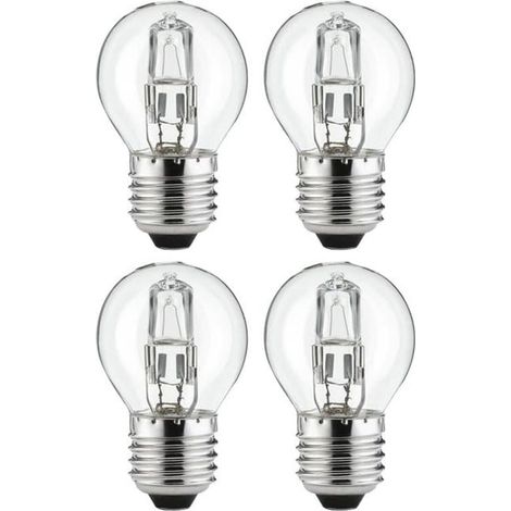 Lot de 4 ampoules halogènes boule 28 W culot E27, blanc chaud, dimmables, verre transparent pour lampes et plafonniers (1/4)