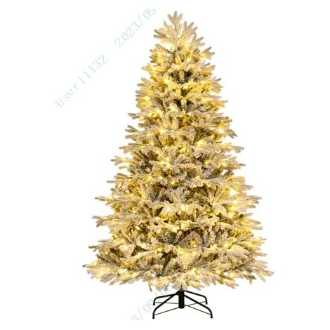 COSTWAY Albero di Natale Innevato 135/180/215 cm, Albero di Natale Pre-Illuminato con Cerniera con 688/1022/1328 Punte di Rami PE PVC & 200/350/450 Luci LED Bianche Calde (215 CM) (1/5)