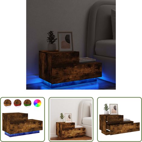 LED-Leuchten - Nachttisch mit LED-Leuchten Räuchereiche 70x36x40,5 cm (1/5)