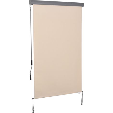 Store vertical, store de balcon, store brise-vent, store latéral à enrouleur, brise-vue avec manivelle, tissu polyester et aluminium, blanc crème, 200 x 120 cm (1/5)