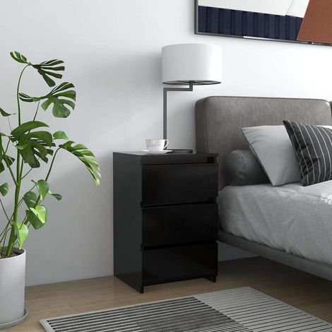 vidaXL Mesita de noche madera contrachapada negro 40x35x62,5 cm (1/5)