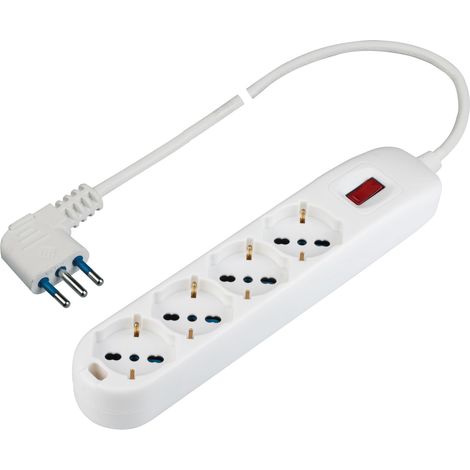 Multisize Multiprise électrique multiprise 4 Prises P40 Pluristandard, avec fiche Peu encombrante de 10 à 2P+T, 1,5 m câble et Interrupteur de sécurité (1/4)