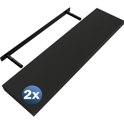 CASARIA® Floating Shelves Including Bracket  Wall Shelving Living Room Kitchen Bedroom Office  38mm Thick  Hidden Wall Fixing  15kg Capacity MDF  Set of 2 Matt Black, 90cm (de)