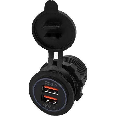 Chargeur rapide double QC3.0 avec double prise USB pour voiture, moto ou bateau 12/24 V (1/5)