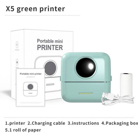 Mini Printer - Small Portable Mini Pocket Label Image Error Correction Thermal Bluetooth Printer - X5 Green Export Edition - Standard Configuration (1/4)