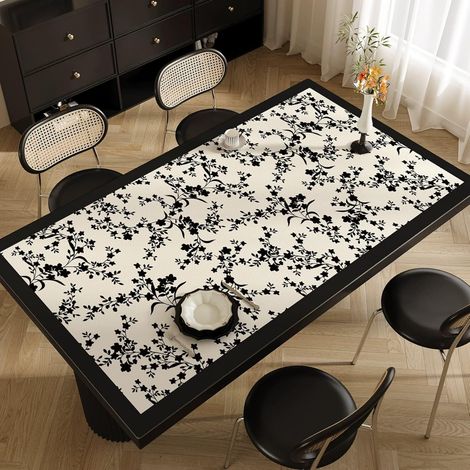 Protector de mesa de PVC grueso, mantel rectangular de PVC, impermeable, resistente al calor y al aceite, estilo vintage para cocina (Flor negra, 50x120cm) (1/5)